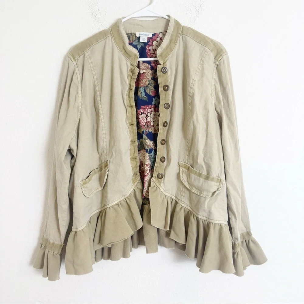 Sundance Beige Ruffle Hem button up Jacket - Picture 1 of 4